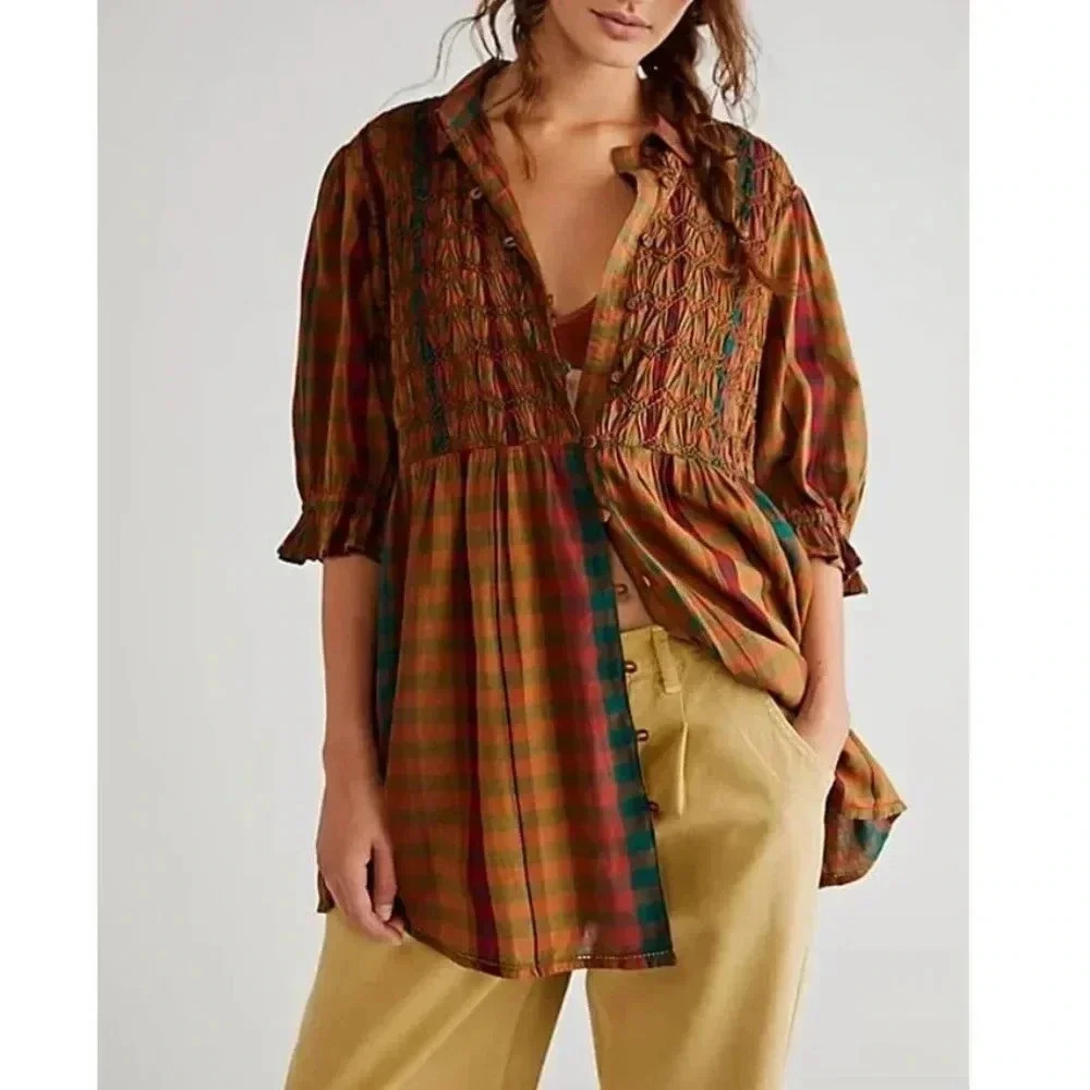 FREE PEOPLE Charlotte Plaid Tunic XS